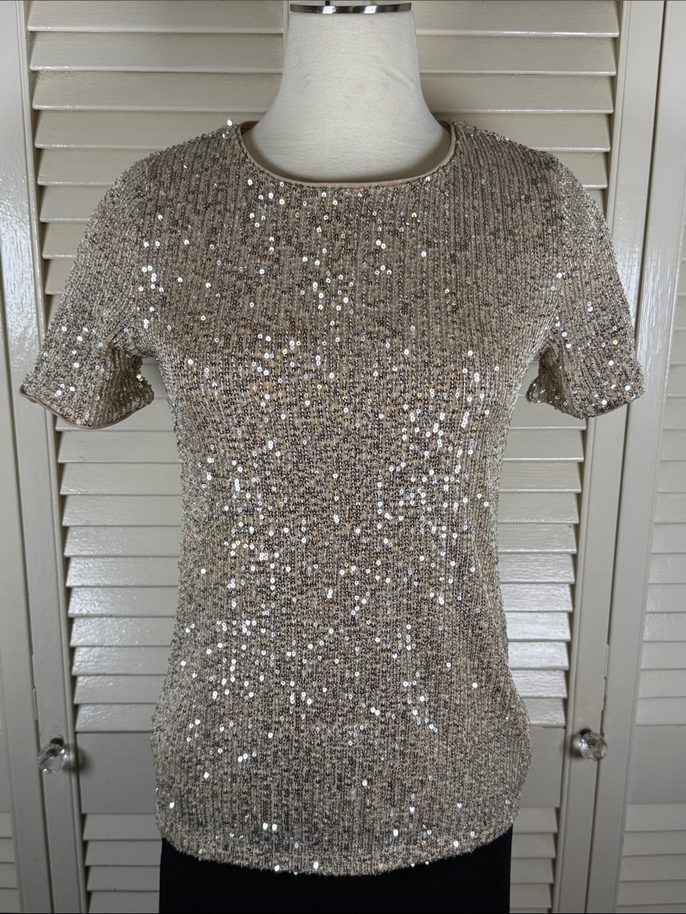 NWT The Limited Sequin Short-Sleeve Knit Top - Champagne Gold Sparkly
